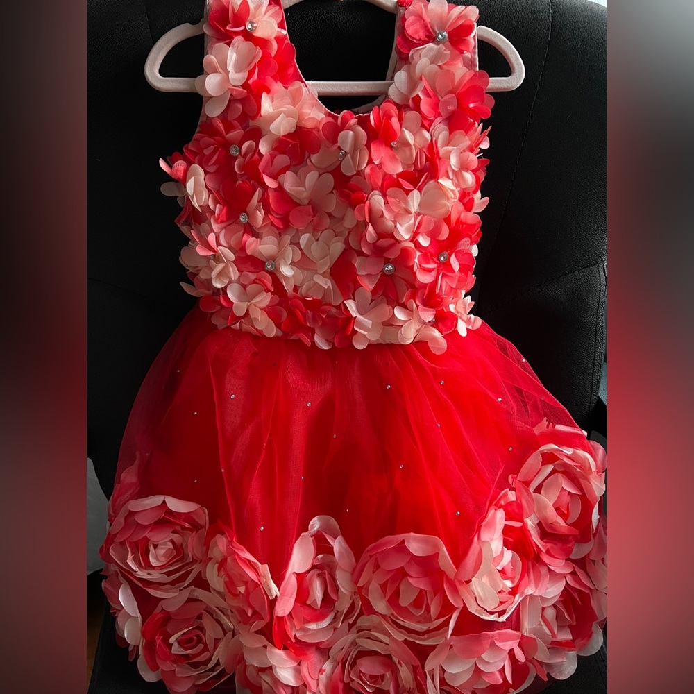 Elegant Red 3D Floral Toddler Dress – Sleeveless Party & Special Occasion Gown
